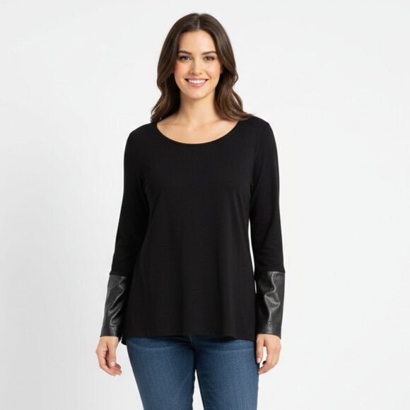 Club Monaco 100% Silk Blouse with 100% Lamb Leather Cuff Panels - Picture 1 of 7